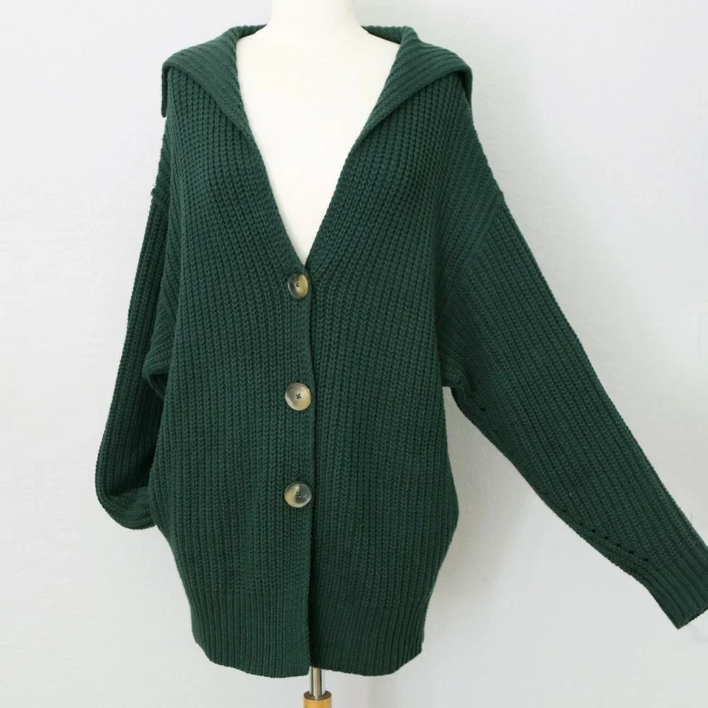 Free People Swim Too Deep Collar Longline Cardi Cardigan Hunter Green $158 XS - Picture 7 of 15